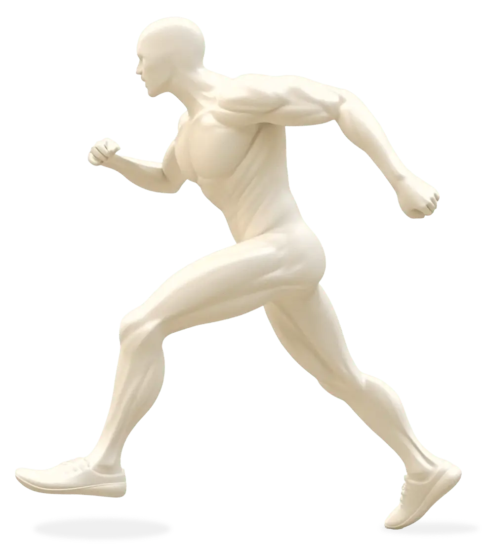 Side-profile running figure highlighting six common areas we treat
